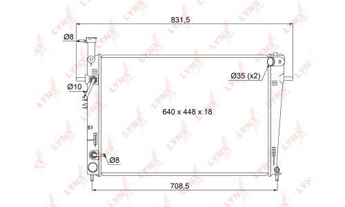 Радиатор охлаждения двигателя LYNXauto, паяный, арт. RB-1072