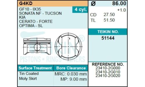 51144050 TEIKIN Поршень двигателя  51144050 Teikin, арт. 51144050