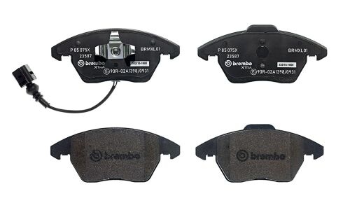 Колодки тормозные дисковые Brembo, передние, комплект на ось (4 шт), арт. P 85 075X