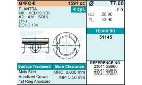 51145STD Поршень без колец Hyundai/KIA G4FC d77.0 TEIKIN Teikin, арт. 51145STD