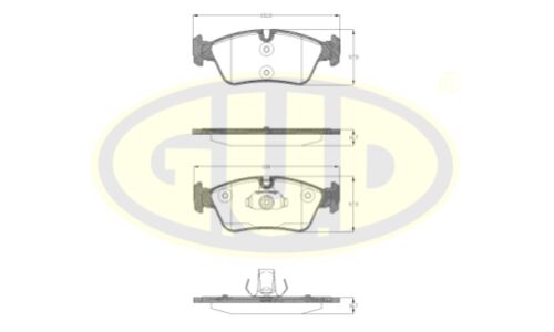 Колодки тормозные дисковые GUD, передние, комплект на ось (4 шт), арт. GBP038440