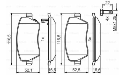 Колодки тормозные дисковые Bosch, передние, комплект на ось (4 шт), арт. 0 986 495 485