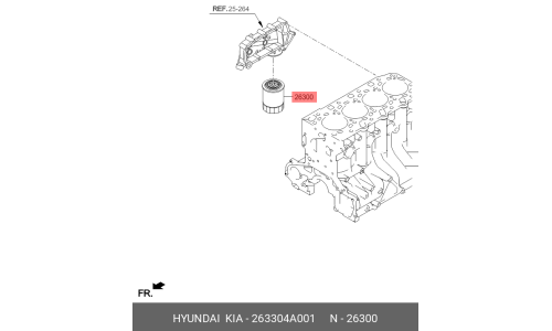 Фильтр масляный ( 263304A000 ) Hyundai/Kia, арт. 263304A001
