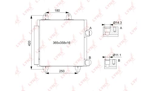 Радиатор кондиционера LYNXauto с осушителем, арт. RC-0484