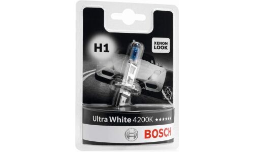 Лампа галогенная Bosch Bosch Ultra White H1 (P14.5s, T8), 12В, 55Вт, 4200К, 1 шт, арт. 1 987 301 088