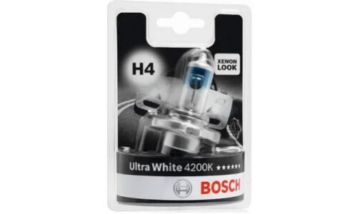 Лампа галогенная Bosch Ultra White H4 (P43t, T16), 12В, 60/55Вт, 4200К, 1 шт, арт. 1 987 301 089