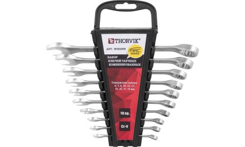 Набор комбинированных ключей Thorvik ARC, от 6мм до 19мм, с держателем, комплект 10 предметов, арт. W3S10PR