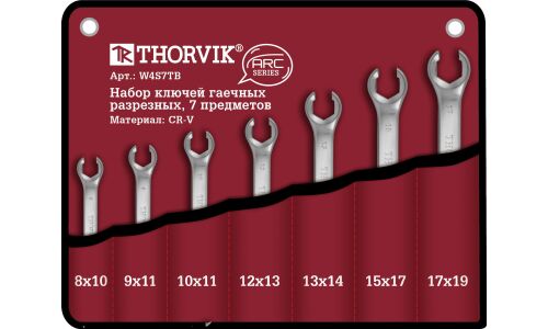 Набор разрезных ключей Thorvik ARC, от 8 до 19мм, 7 предметов, арт. W4S7TB