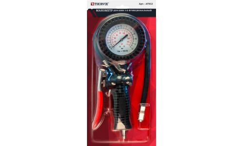 Пистолет для накачки шин Thorvik, с аналоговым манометром до 12атм, с клапаном сброса, шланг 440мм, арт. ATIG2