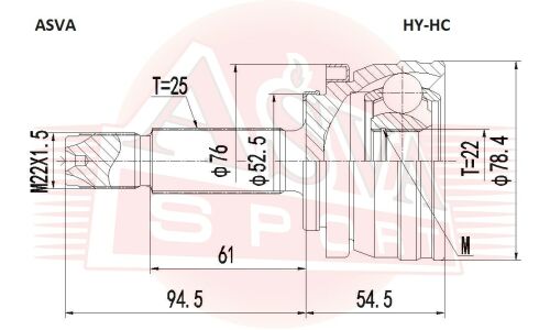 ШРУС Asva, передний, наружный, для двигателей 1.6, для Hyundai Solaris, арт. HY-HC