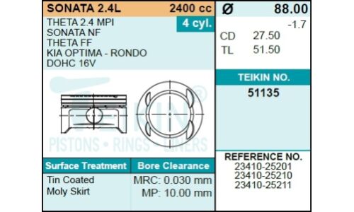 Поршень двигателя HYUNDAI Sonata IV (98-13) Teikin, арт. 51135STD