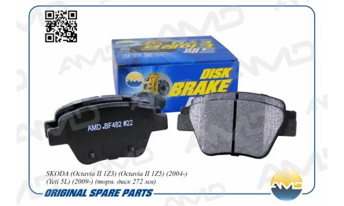 Колодки тормозные дисковые AMD, задние, комплект на ось (4 шт), арт. AMD.BF482
