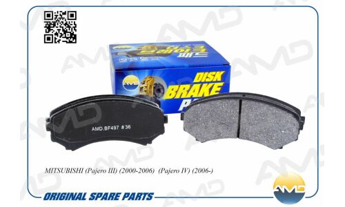 Колодки тормозные дисковые AMD, передние, комплект на ось (4 шт), арт. AMD.BF497