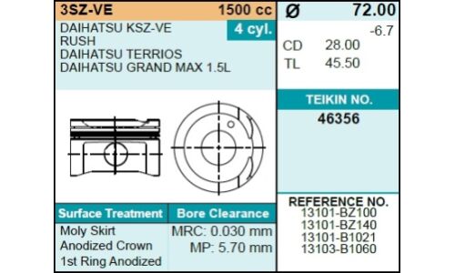 Поршень двигателя без колец Teikin, арт. 46356050