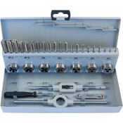 Набор метчиков трехпроходных ручных универсальных и плашек круглых ручных серий COMBO М3-М12, Thorvik, арт. MTDS32