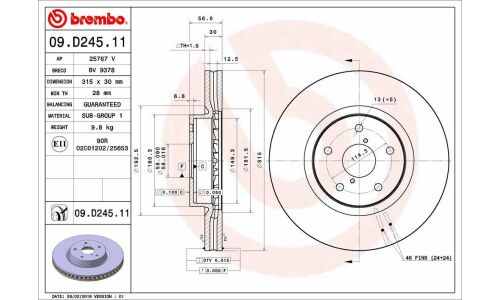 Диск тормозной Brembo, арт. 09.D245.11
