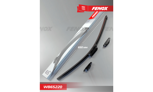 Щётка стеклоочистителя Fenox 650мм (26") бескаркасная, всесезонная, со спойлером, крепление J-Hook, Bayonet, VATL5.1, 1 шт, арт. wb65220