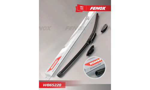 Щётка стеклоочистителя Fenox 650мм (26") бескаркасная, всесезонная, со спойлером, крепление J-Hook, Bayonet, VATL5.1, 1 шт, арт. wb65220