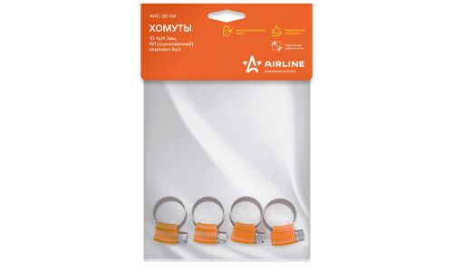 Хомут червячный Airline Ø10-16мм, ширина 9.7мм, оцинкованная сталь W1, комплект 4 шт, арт. AHC-SK-04