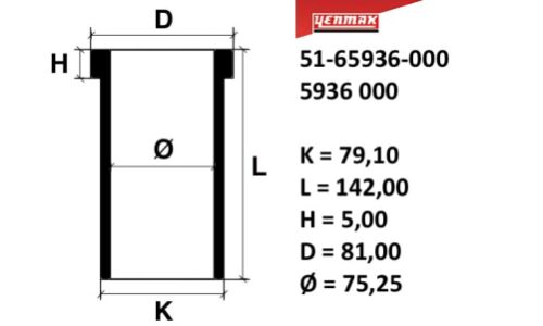Гильза цилиндра Renault Megane 1.5dCi d=76mm 01> YENMAK, арт. 5165936000