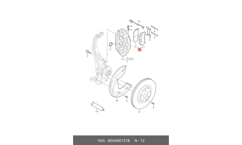 Колодки тормозные дисковые VAG, передние, комплект на ось (4 шт), арт. 80A 698 151 B
