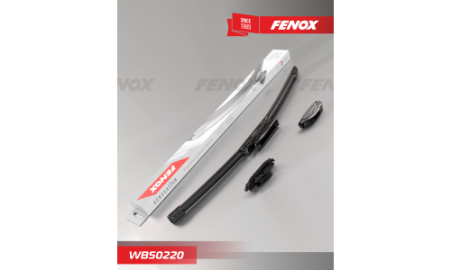 Щётка стеклоочистителя Fenox 500мм (20") бескаркасная, всесезонная, со спойлером, крепление J-Hook, Bayonet, VATL5.1, 1 шт, арт. WB50220