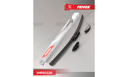Щётка стеклоочистителя Fenox 550мм (22") бескаркасная, всесезонная, со спойлером, крепление J-Hook, Bayonet, VATL5.1, 1 шт, арт. WB55220