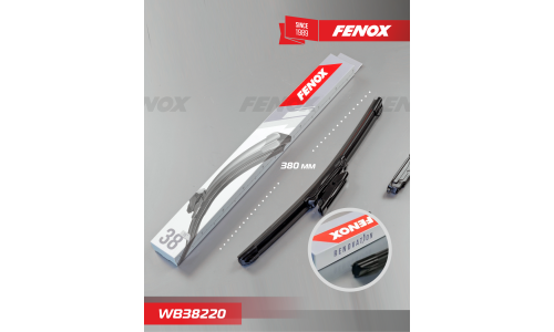 Щётка стеклоочистителя Fenox 380мм (15") бескаркасная, всесезонная, со спойлером, крепление J-Hook, Bayonet, VATL5.1, 1 шт, арт. WB38220