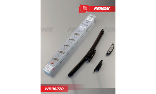 Щётка стеклоочистителя Fenox 380мм (15") бескаркасная, всесезонная, со спойлером, крепление J-Hook, Bayonet, VATL5.1, 1 шт, арт. WB38220