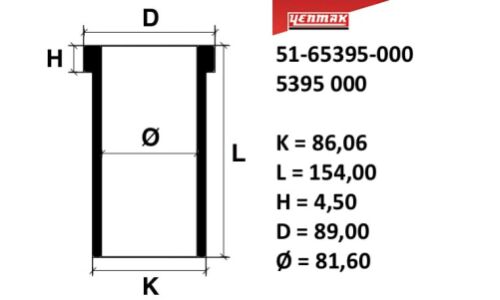 Гильза цилиндра FIAT =82.6mm DUNA, FIORINO, REGATA, RITMO, TIPO, UNO 146 B 2.000, 149 B 3.000, 149 B YENMAK, арт. 5165395000