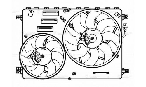 Вентилятор охлаждения радиатора Luzar, с кожухом, с 2 вентиляторами, для Volvo XC60 / XC70, арт. LFK 1060
