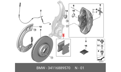 Колодки тормозные дисковые BMW, передние, комплект на ось (4 шт), арт. 34116889570