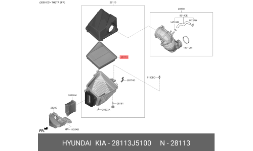 Фильтр воздушный Hyundai/KIA, для KIA Stinger, арт. 28113J5100