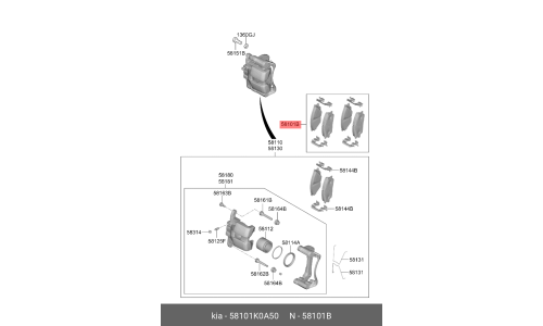 Колодки тормозные дисковые Hyundai/KIA, передние, комплект на ось (4 шт), арт. 58101K0A50
