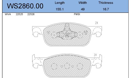 Колодки тормозные дисковые Jeenice, комплект на ось (4 шт), арт. WS2860.00