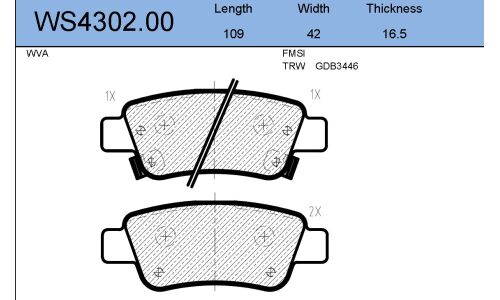 Колодки тормозные дисковые Jeenice, комплект на ось (4 шт), арт. WS4302.00
