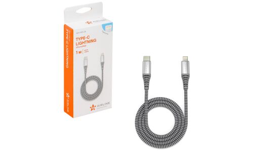 Кабель для мобильных устройств Airline, с USB Type-C на Lightning, 1м, серый, нейлоновый, поддержка Power Delivery, арт. ACH-IPD-26