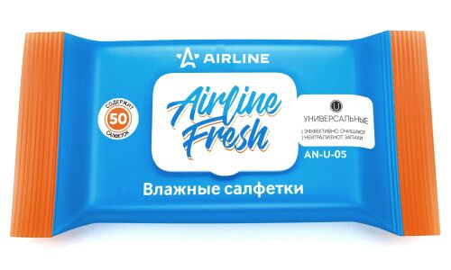 Салфетки влажные Airline, универсальные, с антистатическим эффектом, пакет с клапаном 50 шт, арт. AN-U-05