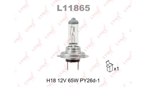 Лампа галогенная LYNXauto H18 (PY26d-1, T11), 12В, 65Вт, 3200К, 1 шт, арт. L11865