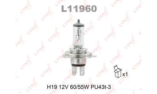 Лампа галогенная LYNXauto H19 (PU43t-3, T11), 12В, 60/55Вт, 3200К, 1 шт, арт. L11960
