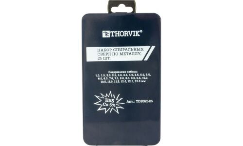 Свёрла по металлу Thorvik, спиральные, HSS Co, Ø1–13мм, в пластиковом кейсе, 25 шт, арт. TDBS25K5
