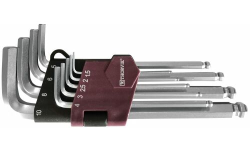 Набор шестигранных ключей Thorvik, от 1.5мм до 10мм, длинные, с шариковым наконечником, комплект 9 предметов, арт. HKB9S