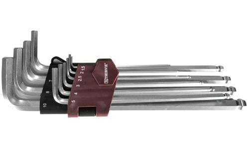 Набор шестигранных ключей Thorvik, от 1.5мм до 10мм, длинные, с шариковым наконечником, комплект 10 предметов, арт. HKLB10S