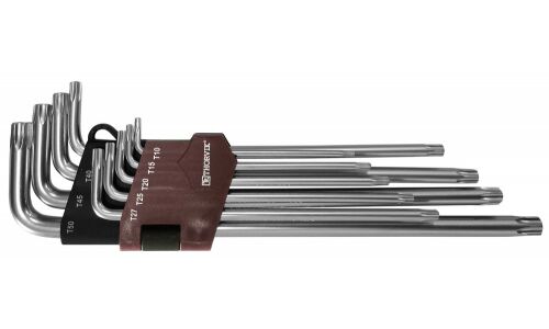 Набор ключей Torx Thorvik, Т10–T50, длинные, с центрированным штифтом, комплект 9 предметов, арт. TTKL9S