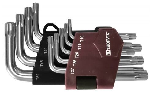 Набор ключей Torx Thorvik, Т10–T50, короткие, с центрированным штифтом, комплект 9 предметов, арт. TTKS9S