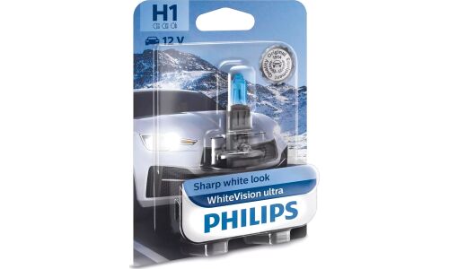 Лампа галогенная Philips WhiteVision Ultra H1 (P14.5s, T8), 12В, 55Вт, 3700К, 1 шт, арт. 12258WVUB1