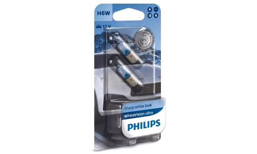 Лампа Philips WhiteVision Ultra H6W (BAX9s, T9), 12В, 6Вт, 3100К, комплект 2 шт, арт. 12036WVUB2