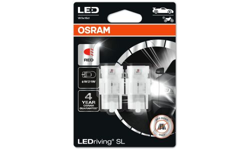 Лампа светодиодная Osram LEDriving SL W21W (W3x16d, T20), 12В, 1.4Вт (соответствует 21Вт), красная, комплект 2 шт, арт. 7505DRP-02B