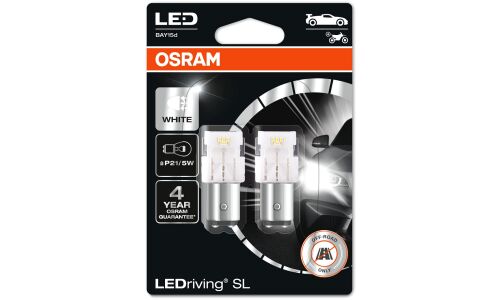 Лампа светодиодная Osram LEDriving SL P21/5W (BAY15d, S25), 12В, 2/0.4Вт (соответствует 21/5Вт), 6000К, комплект 2шт, арт. 7528DWP-02B