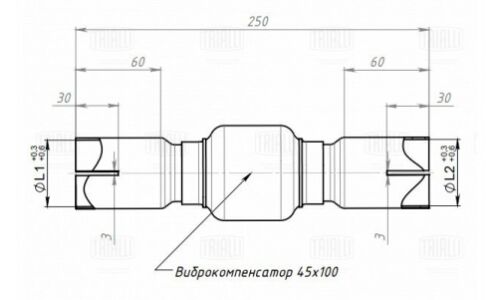 Соединитель выхлопной трубы Trialli, длина 250мм, Ø40мм, нержавеющая (алюминизированная) сталь, с гофрой, арт. EPC 4040-45100
